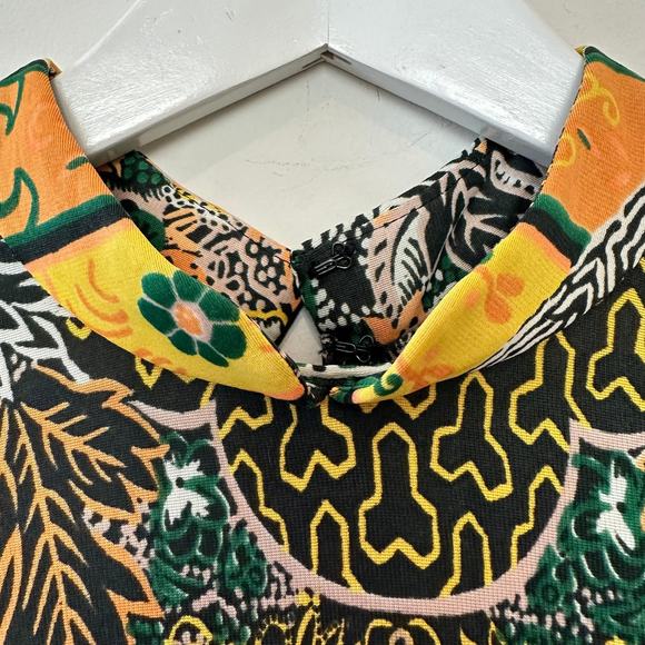 Vintage 60s 70s City Scene Maxi Dress Abstract Floral Boho Long Sleeve Medium - Picture 7 of 12